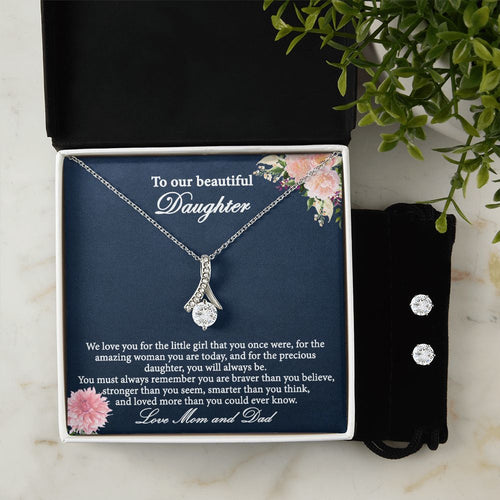 Necklace and Cubic Zirconia Earring Set with floral message card