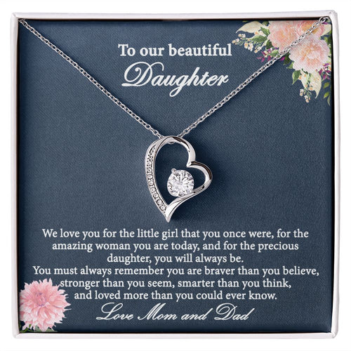 Gift for daughter, Dainty necklace with floral message card
